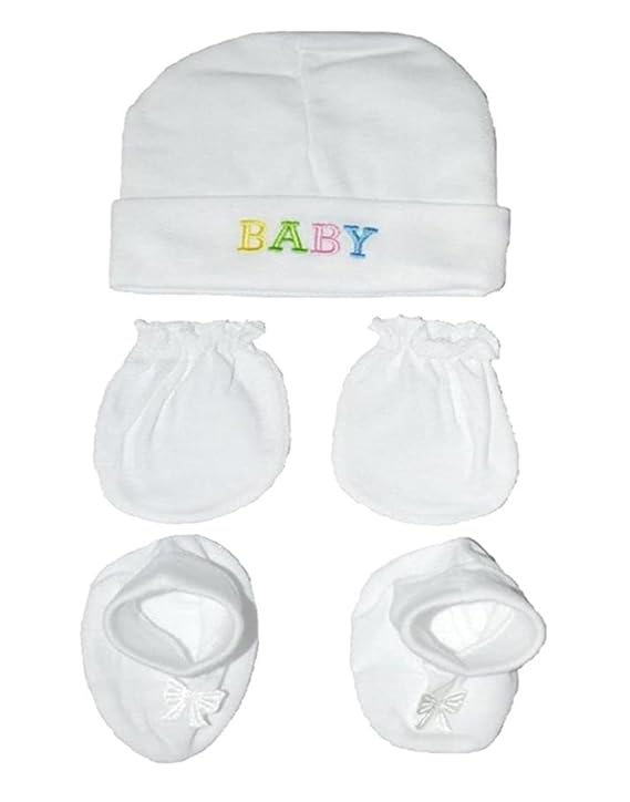 New Born Baby Cotton Caps Booties Mittens Combo Set