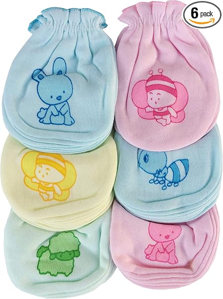 Babys' Cotton Soft Mittens (Multicolour)- Pack of 6 (0-6 Months)