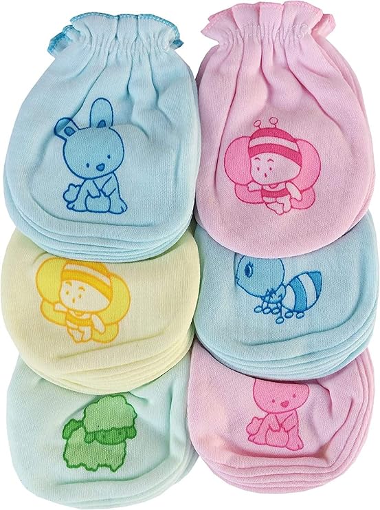Cotton Newborn Baby Mittens Set, Multicolor, Pack of 6 Pairs