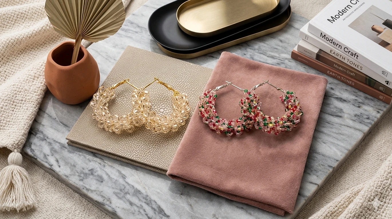 Crystal Beaded Hoop Earrings for Women & Girls | Trendy Lightweight Party Wear & Daily Wear Korean Fashion Earring