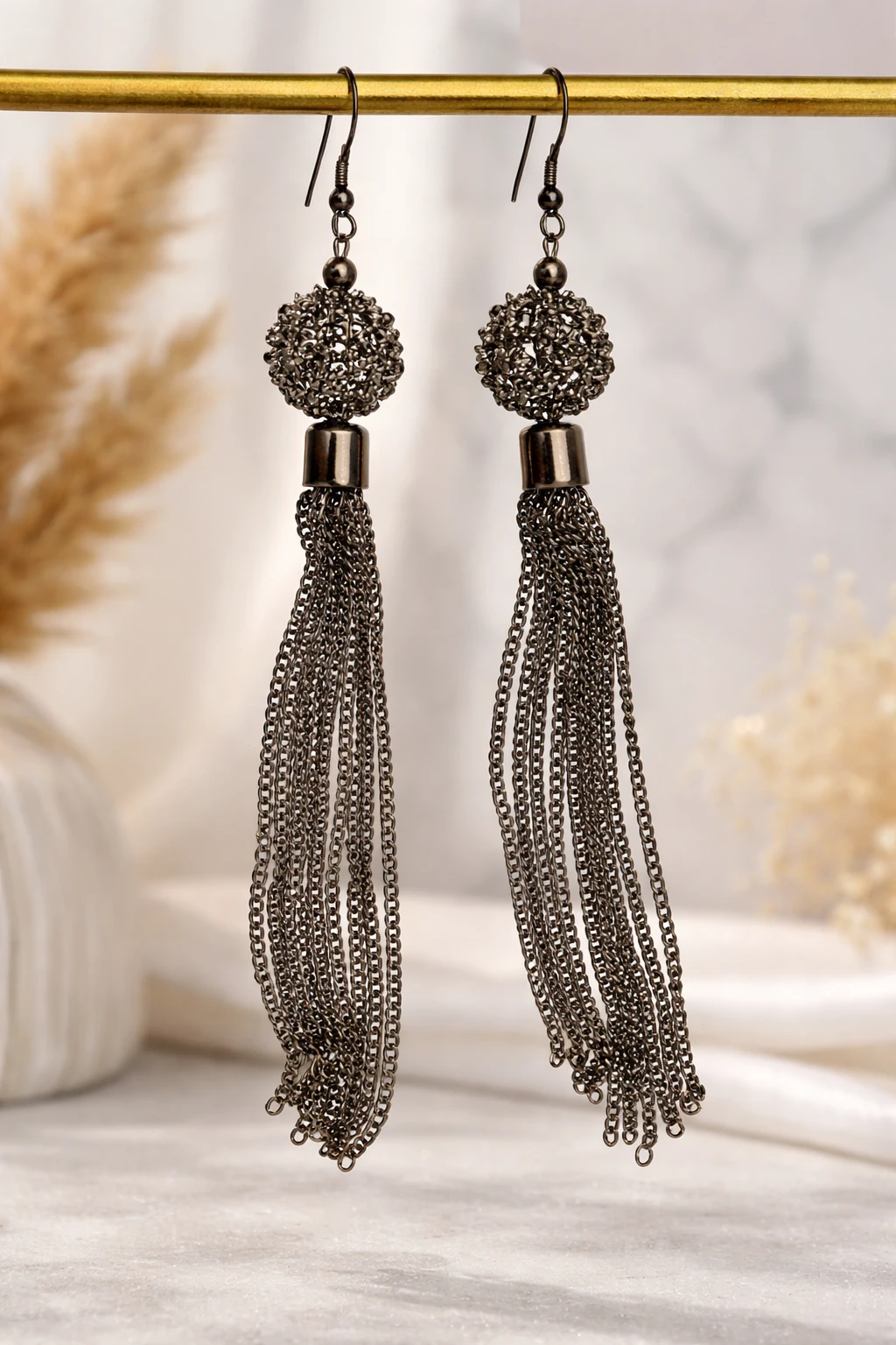 Silver Oxidized Tassel Drop Earrings for Women | Long Chain Fringe Dangle Earrings | Party Wear Stylish Fashion Earring