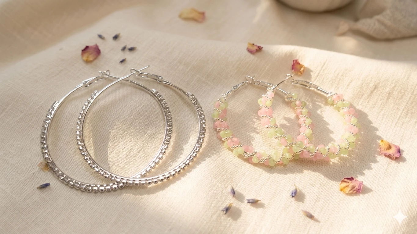 Elegant Silver Hoop & Pastel Beaded Combo Earrings for Women | Trendy Lightweight Korean Style Party Wear Earring Set Combo
