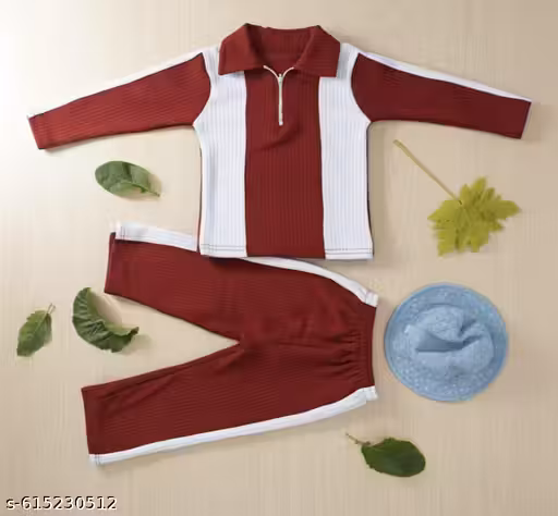 Trendy Maroon & White Kids Winter Tracksuit Set