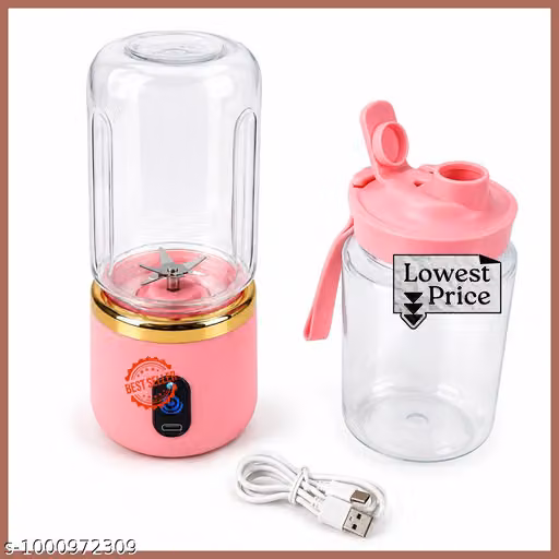 Portable USB Rechargeable Blender Bottle 420ML | Personal Mini Juicer Mixer with Extra Travel Cup | 6 Stainless Steel Blades | BPA-Free Smoothie Maker for Shakes, Juices & Protein Drinks (Pink)