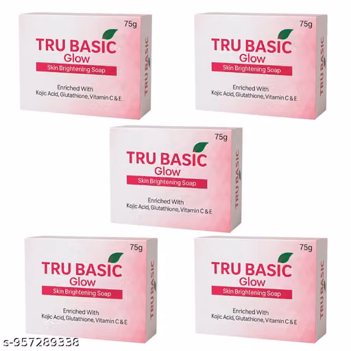 Tru Basic Glowing Bath Soap | Skin Brightening & Refreshing Soap for Radiant-Looking Skin | Gentle Daily Cleansing Soap | Pack of 5 (100g Each)