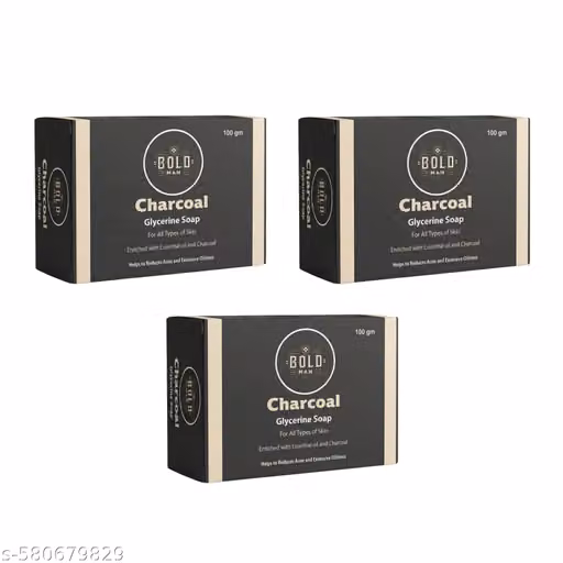 Bold Man Activated Charcoal Soaps| Deeply cleanses and detoxifies| Reduces acne and blackheads| Firms up skin| Suitable for all skin types| Pack of 3 (100gm*3) (300gm)
