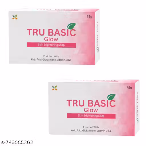 Tru Basic Glow Skin Brightening Soap Pack of 2 (75 g Each) | With Kojic Acid, Glutathione & Vitamin C & E | Helps Brighten Skin & Reduce Dullness | Moisturizing Bath Soap
