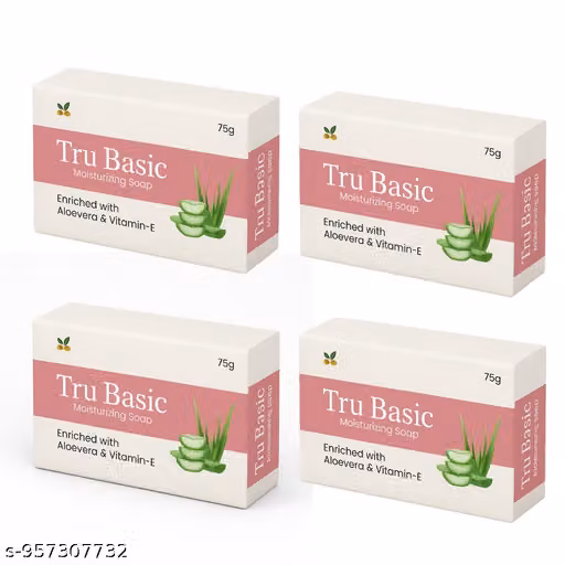 Tru Basic Moisturizing Bath Soap with Aloe Vera & Vitamin E | Nourishing Soap for Soft, Smooth & Healthy-Looking Skin | Daily Skin Care Soap | Pack of 4 (100g Each)