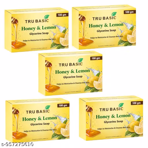 Tru Basic Honey & Lemon Bath Soap | Refreshing & Cleansing Soap Bar for Soft Skin | Suitable for Daily Use | Pack of 5 (100g Each)