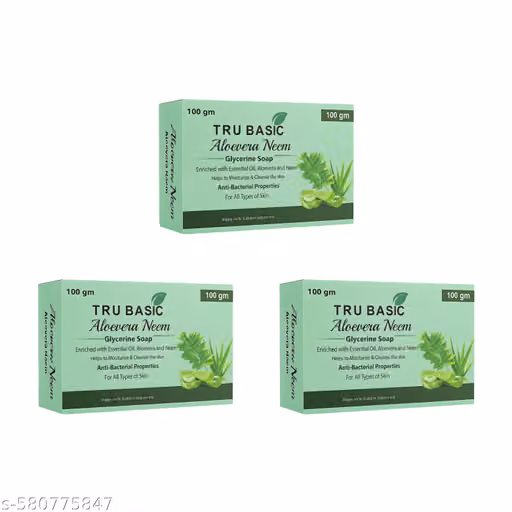 TruBasic Aloe Vera Neem Soap with Glycerine – Gentle, Hydrating & Antibacterial | All Types Skin | Pack of 3
