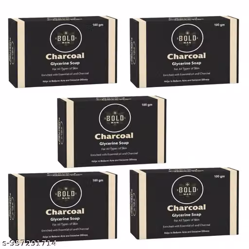 Bold Man Charcoal Glycerin Soap for Men | Deep Cleansing & Moisturizing Bath Soap | Activated Charcoal Soap Bar for Fresh Skin | Pack of 5 (100g Each)