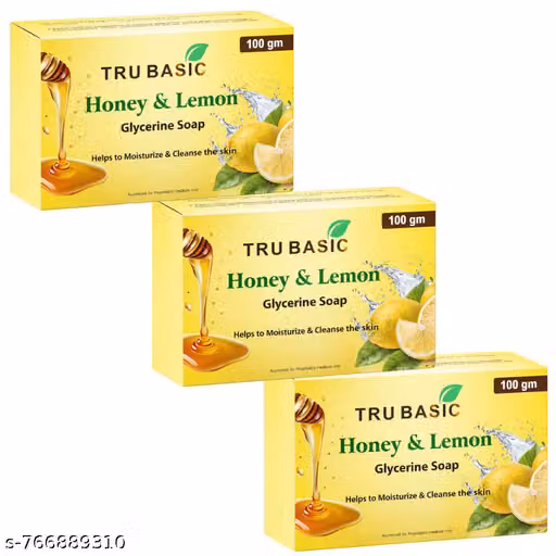 TRU BASIC Honey & Lemon Glycerine Bath Soap 100g (Pack of 3) | Moisturizing Ayurvedic Soap for Soft & Fresh Skin