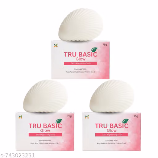 Tru Basic Glow Skin Brightening Soap Pack of 3 (75 g Each) with Kojic Acid & Glutathione Vitamin C Bathing Soap