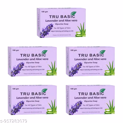 Tru Basic Lavender & Aloe Vera Bath Soap | Moisturizing & Refreshing Herbal Soap | Soothing Fragrance for Soft Skin | Suitable for Daily Use | Pack of 5 (100g Each)