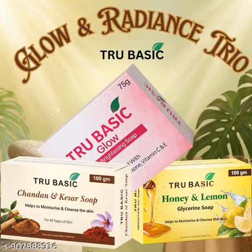 Glow & Radiance Soap Combo Pack of 3 | Chandan Kesar, Glow Soap & Honey Lemon | Skin Brightening, Even Tone & Natural Glow