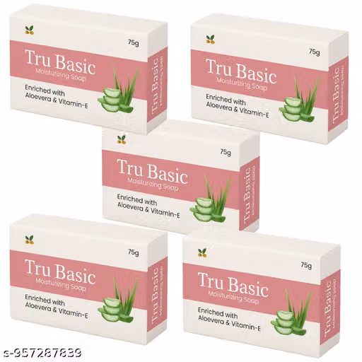 Tru Basic Moisturizing Bath Soap with Aloe Vera & Vitamin E | Nourishing Soap for Soft & Smooth Skin | Gentle Daily Care Soap | Pack of 5 (100g Each)