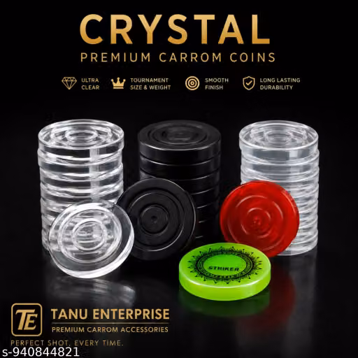 Carrom Board Coin Set with Free Sticker & Magic Powder 5gm Bottle | Premium Carrom Accessories Set for Indoor Games
