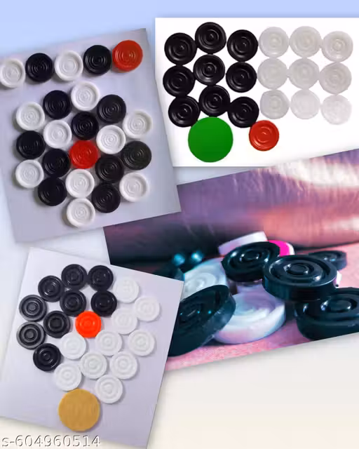 Carrom Board Goti Set with Free Striker | Premium Carrom Coins & Playing Pieces for Indoor Games