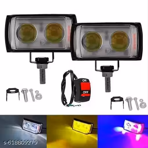 RS BROTHERHOOD Ultra Mini Double Lens Fog Light with yellow & White Flashing Light(Pack of 2) Motorcycle LED Fog Light with Dual Lens, White and Yellow Flashing, 12V 45W, Set of 2