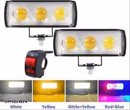 RS BROTHERHOOD 3 Lens Fog Light 60W/12V with Switch – Dual Color White/Yellow Beam for Night & Fog, Red Blue Strobe for Alerts, Durable LED Light