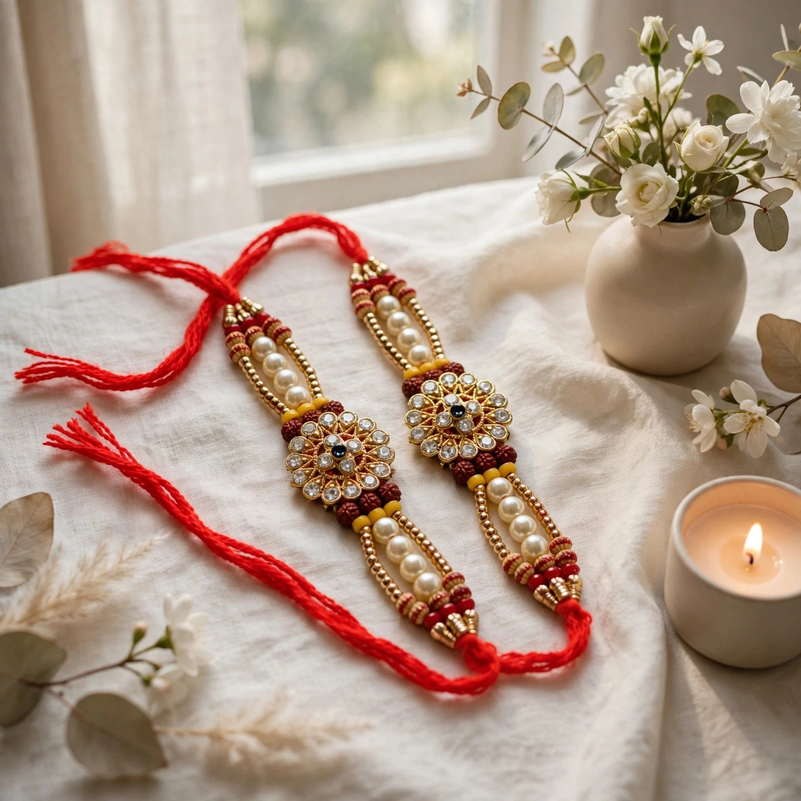 Rakhi for Brother | Kundan Pearl Designer Rakhi Combo Set with Elegant Stone Work (Pack of 2)