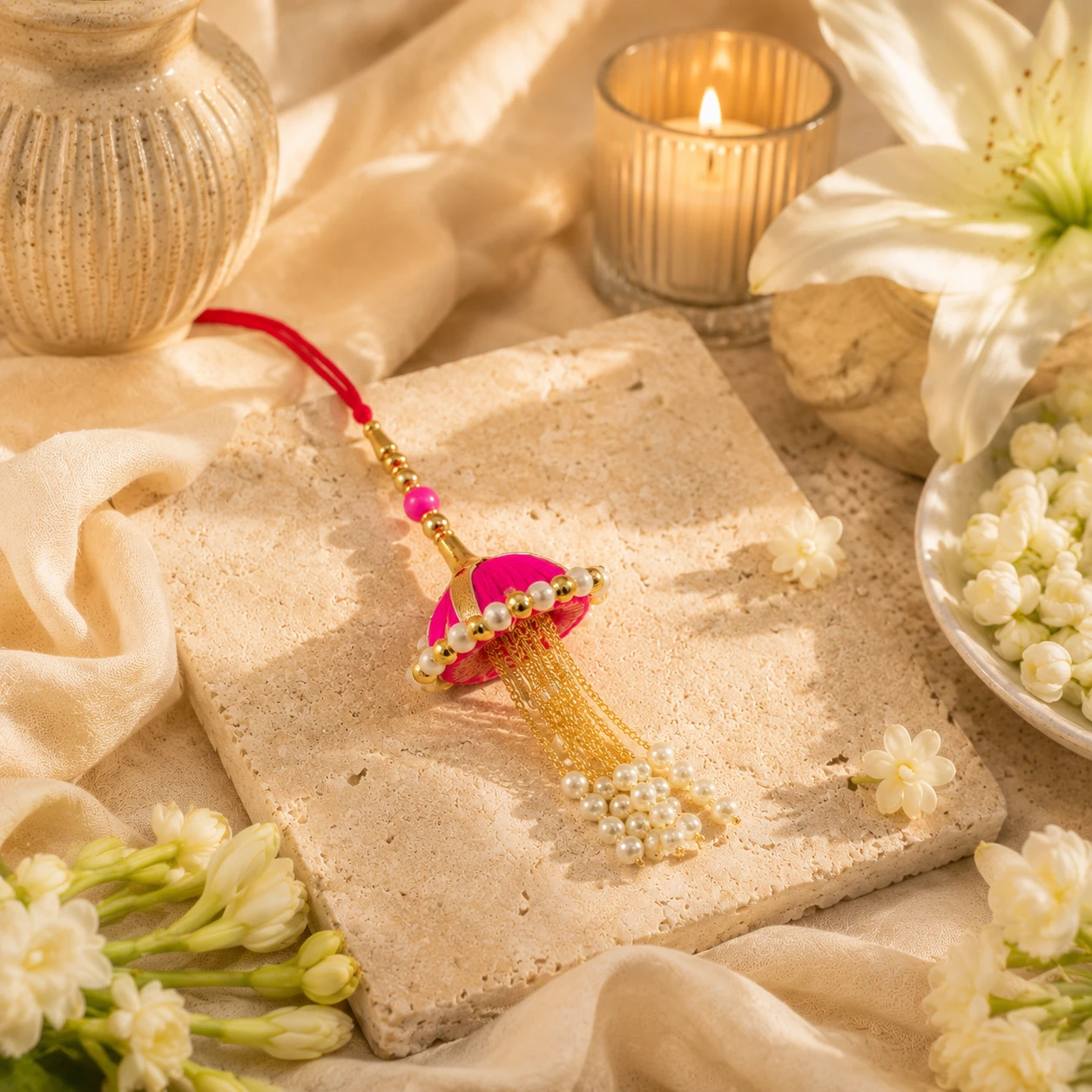 Lumba Rakhi for Bhabhi | Designer Raksha Bandhan Lumba Rakhi with Beads & Pearl Work