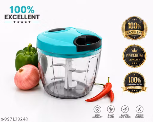 Premium 1000 ML Manual Pull Chopper with 3 Stainless Steel Blades & Egg Beater Attachment | 2-in-1 Vegetable Cutter, Food Chopper & Hand Blender | BPA Free Food Grade Plastic
