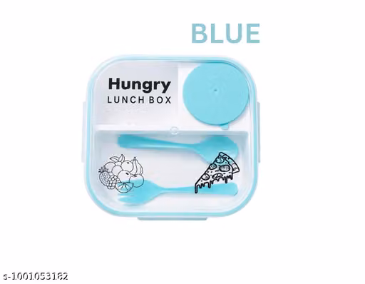 Hungry Lunch Box Premium 3 Compartment Bento Lunch Box with Spoon, Fork & Sauce Container | Assorted Colors (Blue, Purple & Peach) | 900 ml