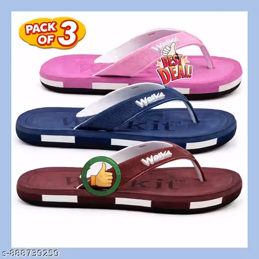 Women's Comfortable Trending Stylish Slippers And Flipflop Slippers Flip Flops Set of 3 combo