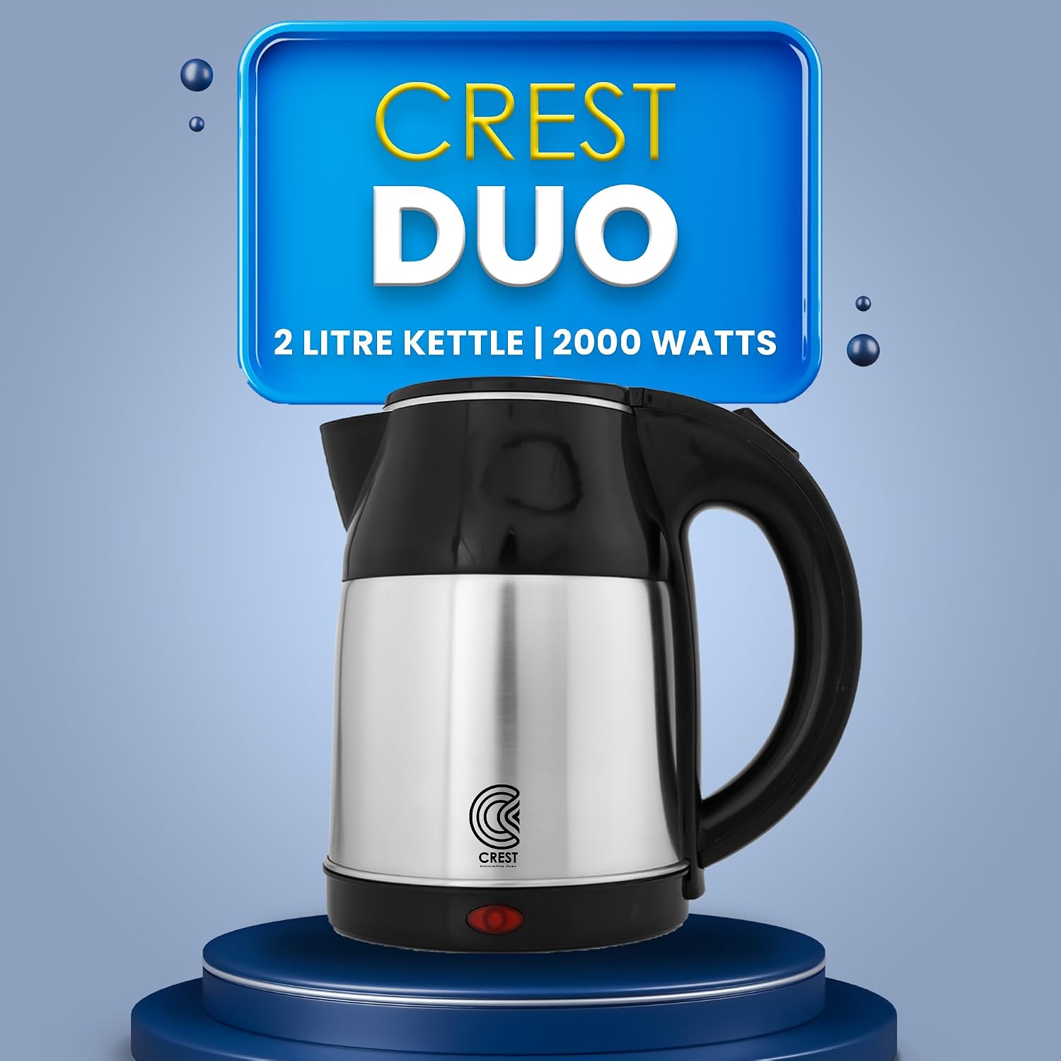 Crest Duo Prime Electric Kettle For Hot Water | 2 Litre | Cool Touch Double Wall | 2 Year Warranty|Fast Boiling | Auto Cut-Off|Dry-Boil Protection, 2000 Watts, Black