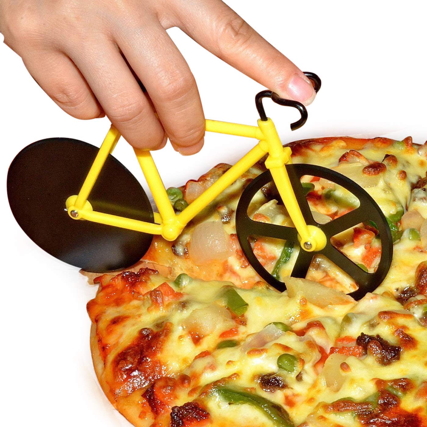 Dual Stainless Steel Non-Stick Cutting Wheels Display Stand A Very Cool Bicycle Pizza Cutter