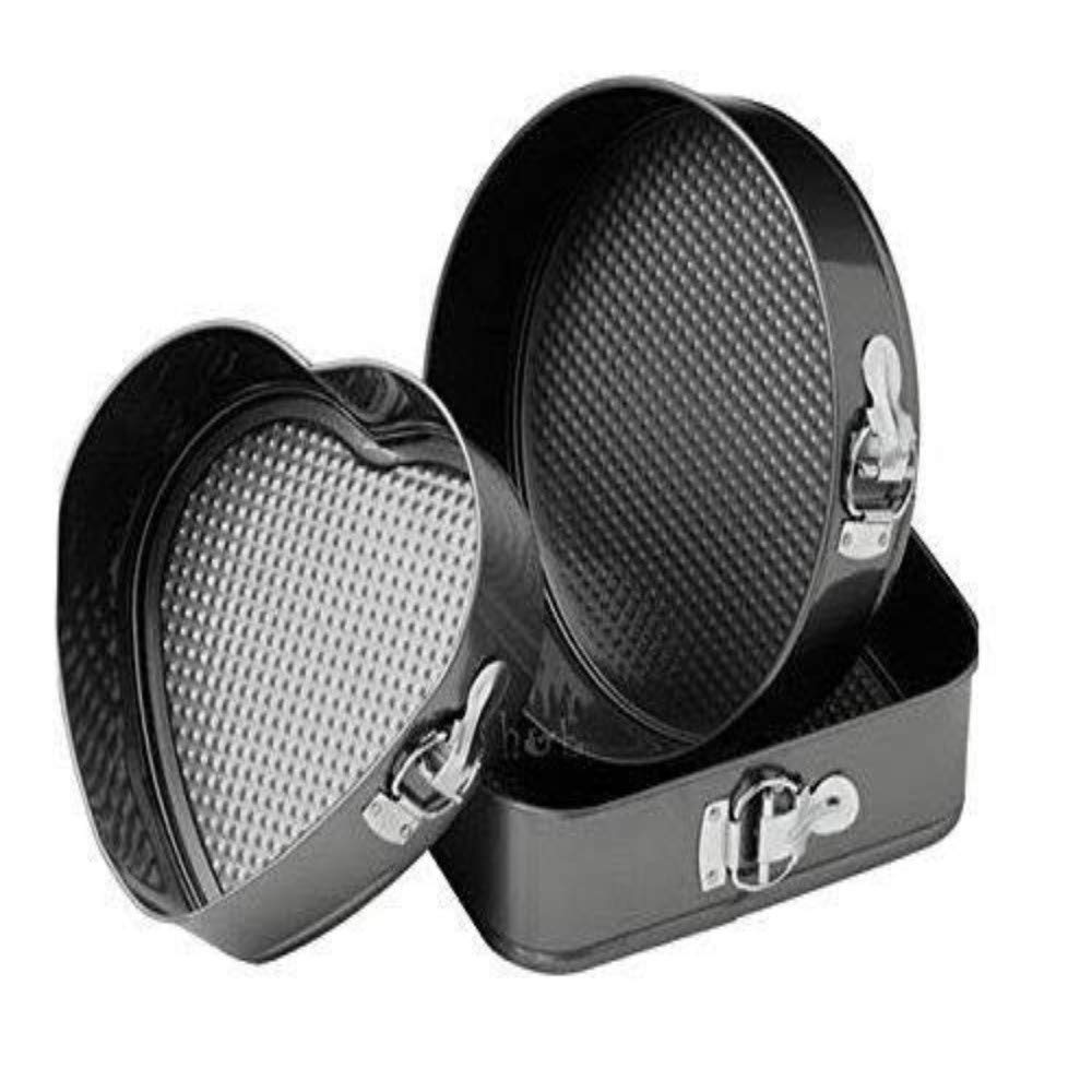 Teflon Coated 3 Pans in Heart, Round, and Square Shaped Cake Moulds Non-Stick Tins/Pans/Trays with Removable Bottom