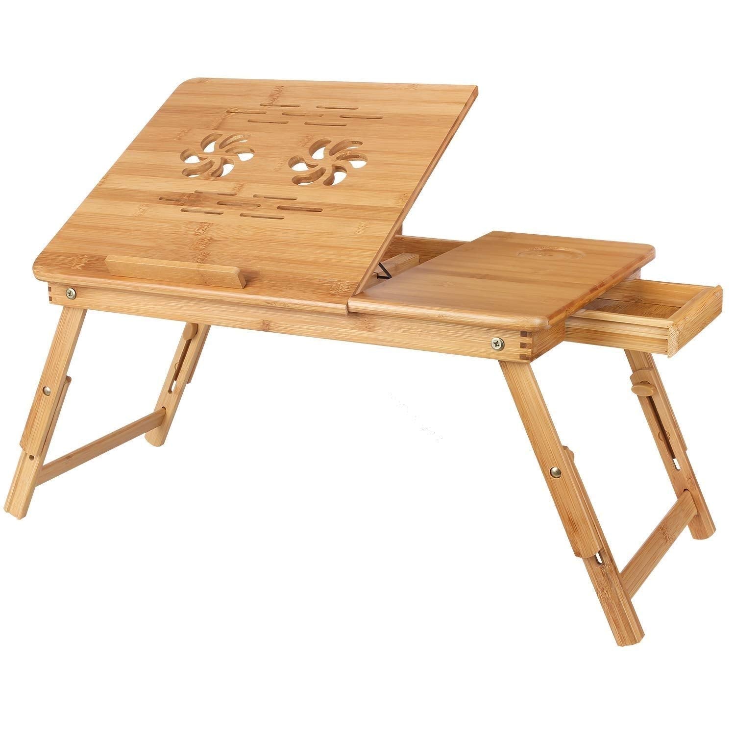 Natural Bamboo Wood Laptop Portable Foldable Adjustable Height Laptop Table Writing, Study, Breakfast, Utility Table, Activity Table