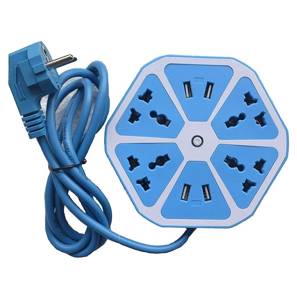 Heavy Duty Extension Board Hexagon Electrical Extension Cord Power Socket with 4 USB Port for Mobile with 2 Meter Wire 4 Surge Protector