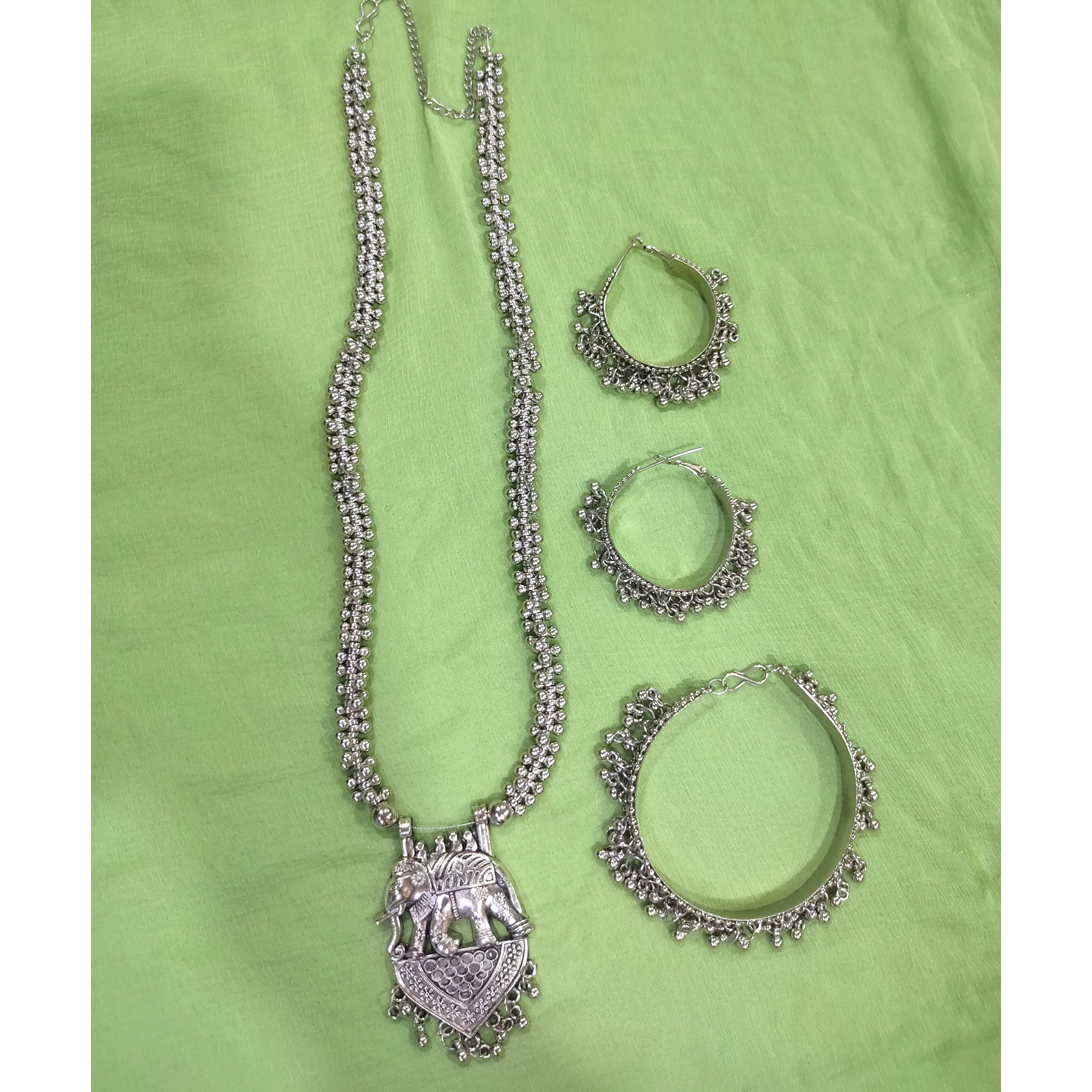 Oxidized Silver Plated Elephant Choker Necklace Set with Jhumka Earrings for Women