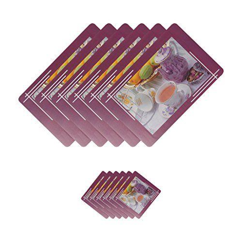 Printed PVC 6 Pieces Dining Table Placemat with Tea Coasters Set