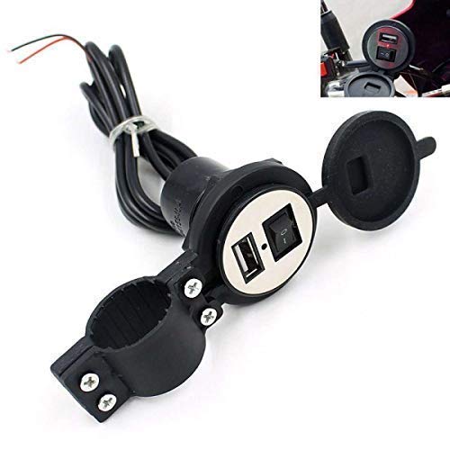 USB 12v Charger with Switch for Bike, Motorcycle, Scooty and Cars, Silicone Waterproof, Power Adapter Socket, 5v-2A -Black