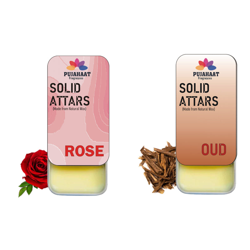 Pujahaat Rose | Oud Combo Premium Fragrance | Solid Attar for Men & Women | Alcohol Free | Strong lasting fragrance - Rose | Oud