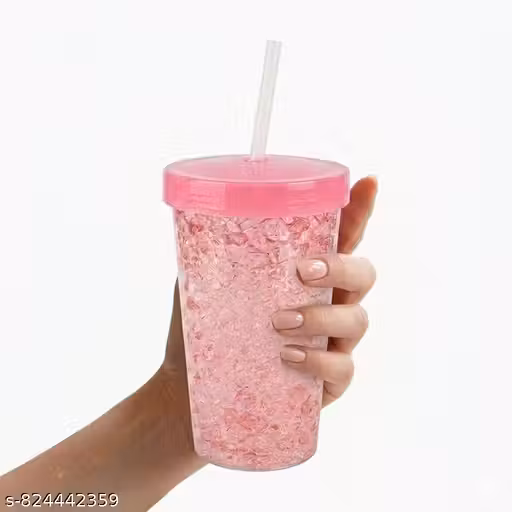 Fantastic Jelly Sipper Bottle with Straw - 500ml Tumbler | Sipper Glass Water Bottle for Juices, Coffee, Soft Drinks, Milk & Cold Beverages (PINK)