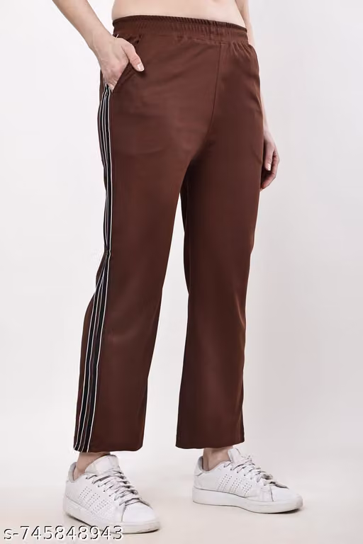 Women’s Solid Brown Track Pants – Elastic Waist Regular Fit Casual & Sports Lower