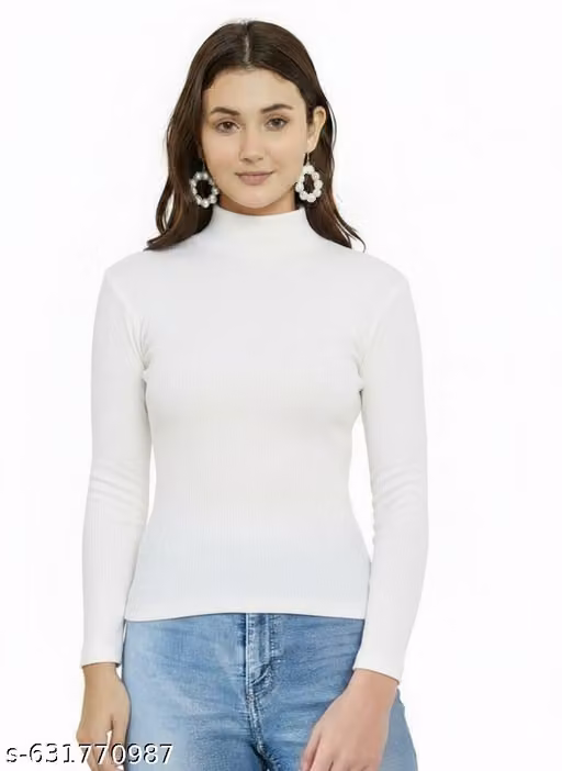 Women’s Slim Fit High Neck Rib Knit Top Basic High Neck Long Sleeve Top for Daily Wear