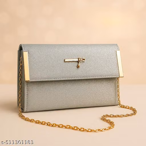 Silver Glitter Women's Clutch Purse with Gold Accents & Bow Detail – Small Clutch Purse | Envelope Clutch Purse | Party Clutch Purse | Wedding Clutch Purse | large clutch purse | women's clutch purse | silver clutch purse | envelope clutch purse