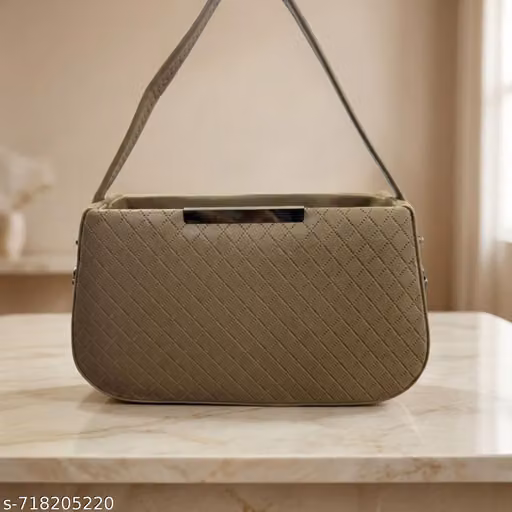 Structured Dual-Texture Shoulder Bag with Signature Oval Turn-Lock