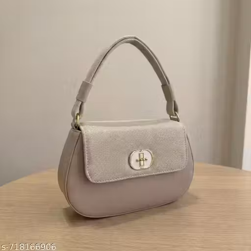Modern Dual-Tone Shoulder Bag with Canvas Flap & Statement Clas