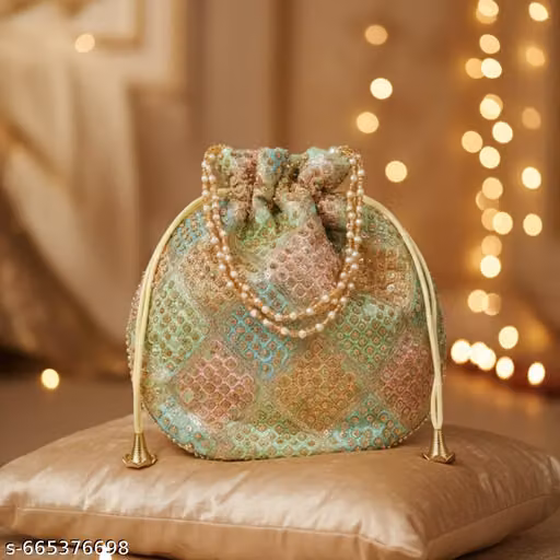 ALLIJO Ethnic Multicolor Beaded Potli Bag | Rajasthani Bridal Batua | Geometric Pattern Wedding Clutch for Women