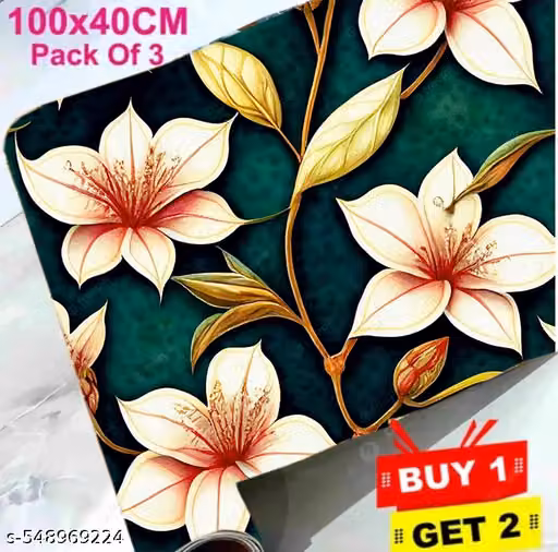 SUNRISES WALLPAPER 100x40 cmFREE FREE FREE BUY 1 Get 2 FREE Luxury Wall Stickers Rolls For Home Sticky Wallpapers For Bedroom Stickers (Blue Flower) | (40x100)cm Oil Proof and Water Proof Self Adhesive Wallpaper (Pack of 3)