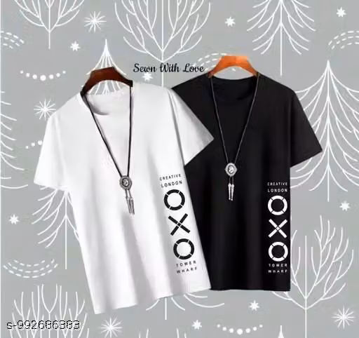 "Men's Polyester Printed Round Neck T-Shirt Combo Pack of 2"