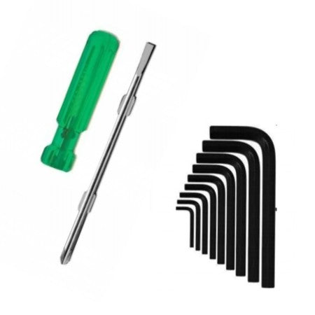 Toolkit Combo | 2 in 1 Philips & Slotted Screwdriver 6x200mm with 10 Pcs Allen Hex Key Wrench Set