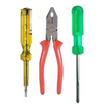 Hand Tool Kit | Combination Plier, Line Tester & 2 in 1 Screwdriver 100mm Combo Set for Repair Work