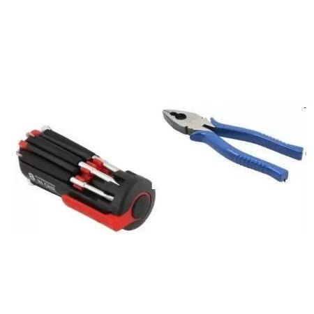 Household Utility Tool Kit | 8 in 1 LED Screwdriver Set with Combination Plier Combo for Home Repair